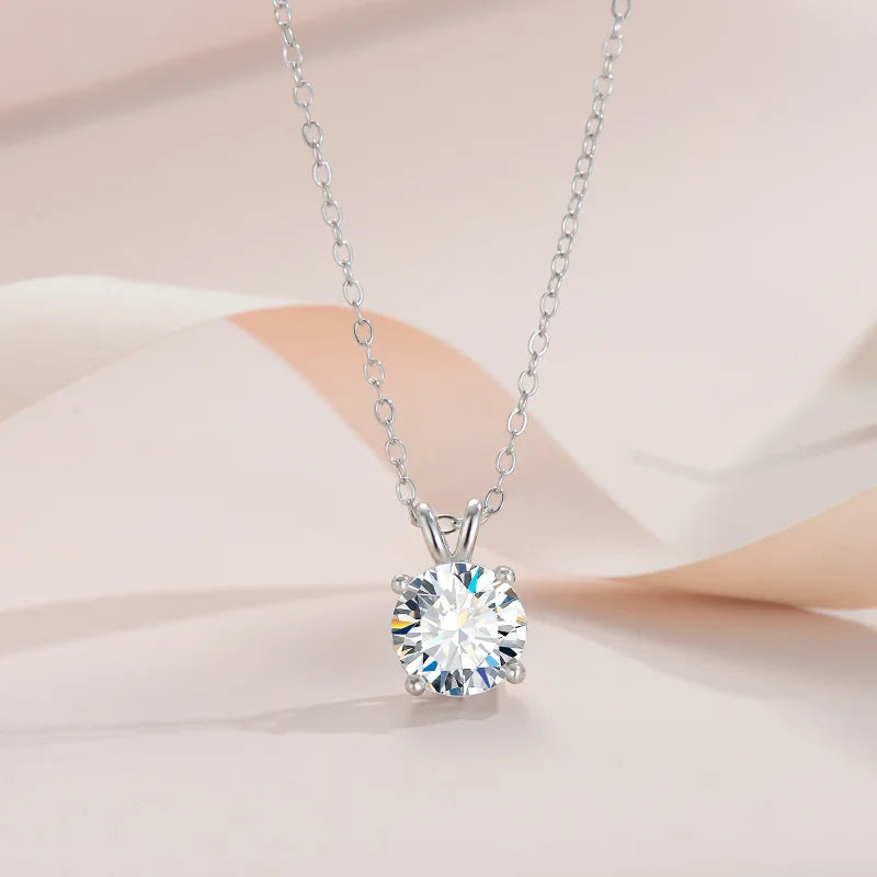 1 2 3 5 Carat Moissanite Necklace For Women Sterling Silver Plated D Color Diamond Engagement Wedding Necklace Fine Jewelry