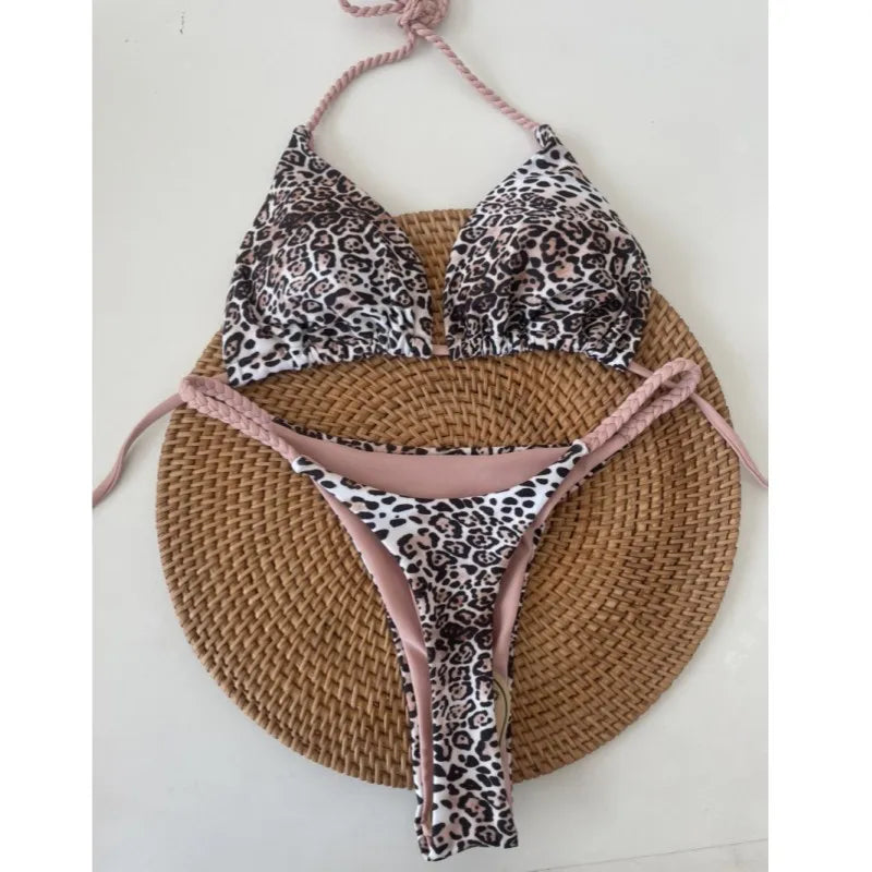 Joskaa 2025 Summer Print 2 Piece Bikini Sets Women Swimwear Sexy String Bra+Briefs Matching Bathing Suits Vacation Beachwear
