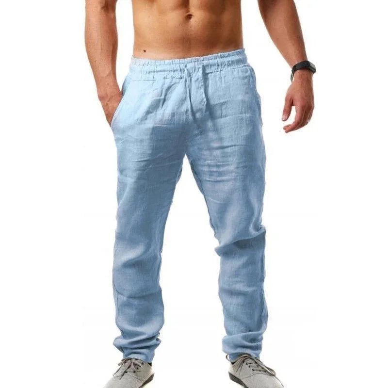 Men's Trousers Cotton Linen Fashion Casual Pants Solid Color Breathable Loose Shorts Straight Drawstring Pants Streetwear Men