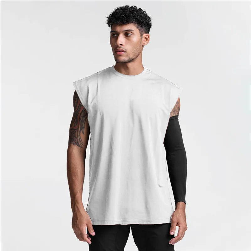 Summer Men Loose Gym Vest Casual Cotton Tank Top Breathable Fitness Sleeveless Shirt Quick Dry Bodybuilding Singlet Man Clothing