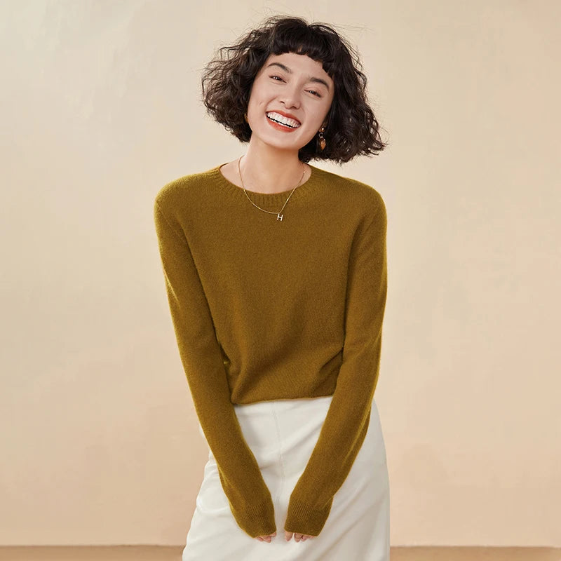 Women's pullover autumn/winter 100% pure cashmere sweater casual knitted sweater round neck loose Tops basic versatile Blouse
