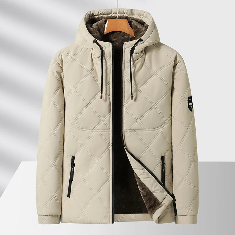 Men's Warm Quilted Jacket - Hooded, Soft Fleece Lining & Durable, Comfortable for Daily Wear, Outdoor & Winter Casual Style