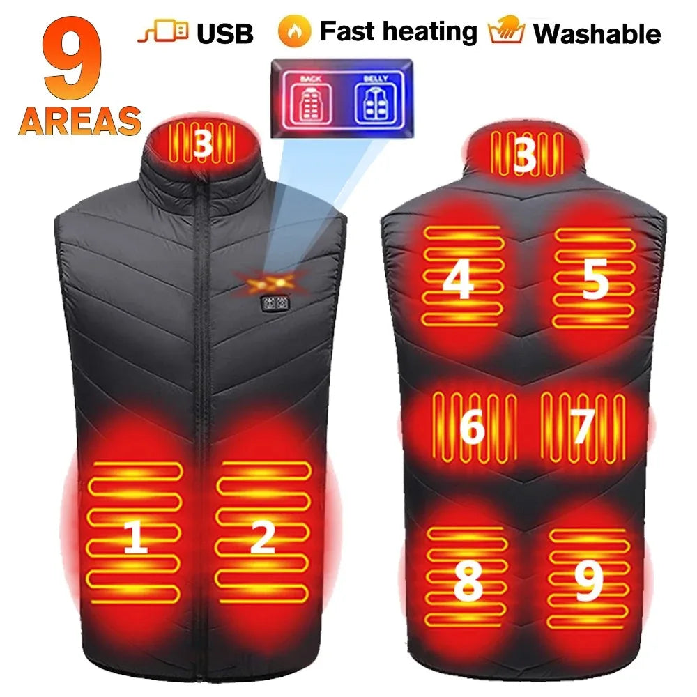21 Areas Heated Jacket Men Warm Vest USB Self Heating Jacket Women Heated Coat Ski Camping Hiking Winter Cotton Clothes Washed