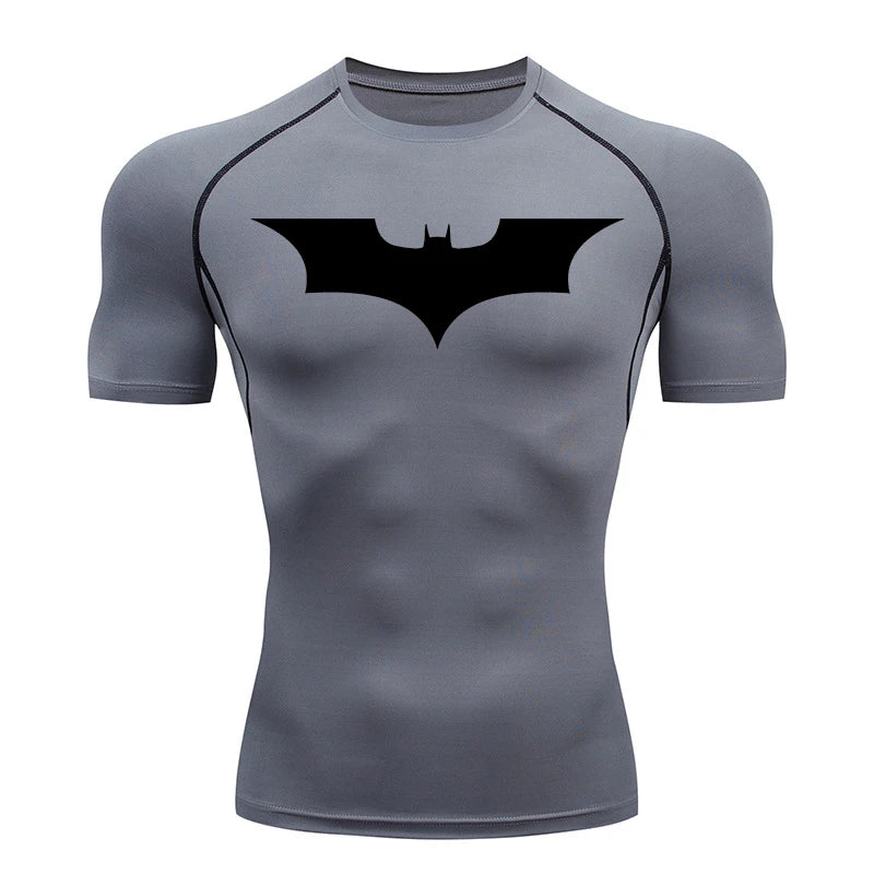 Men's Bat Print Compression Shirt Summer Short Sleeve Quick Dry Rash Guard Gym Workout Running T-Shirt Athletic Tees Tops