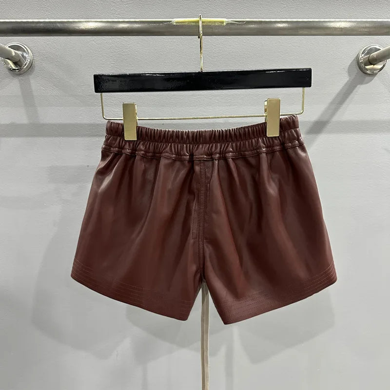 HKSH Women's Tide RO Style PU Leather Shorts Streetwear Fashion Pocket Comfortable New Versatile Dark Chic Y2K Punk Capris H2512