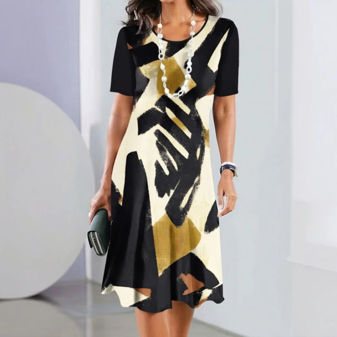 2025 Spring and Summer New Dresses Outdoor Fashion Short Sleeve Irregular Pattern Print Hawaii Vacation Style Dresses