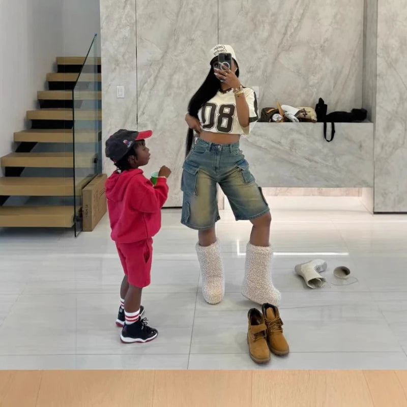 Denim Pant Women Short Jeans Shorts Pants Slim Mom Jeans High Waist Straight Trousers Y2k Streetwear Splice Pockets Casual Punk