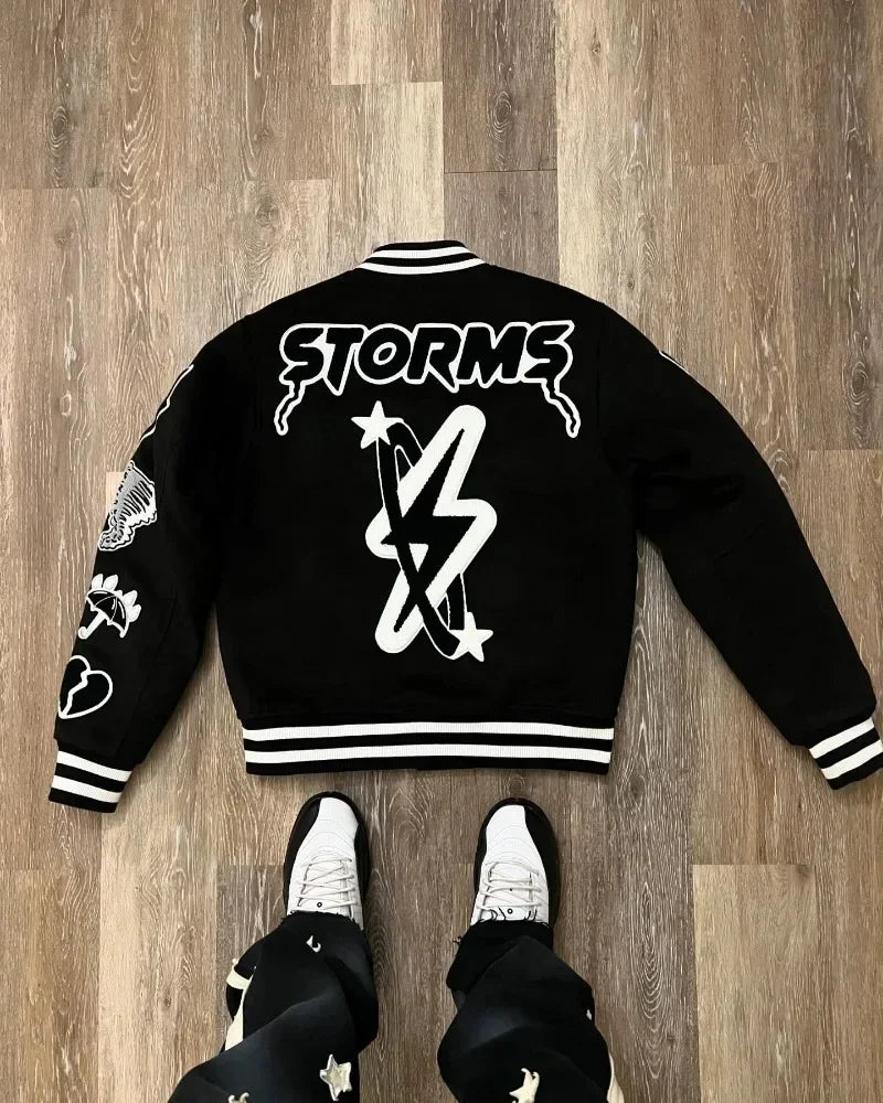 Retro Gothic Alphabet Embroidery Oversized Motorcycle Uniform Baseball Uniform Men's Y2K New Trend Harajuku Hip-Hop Joker Jacket