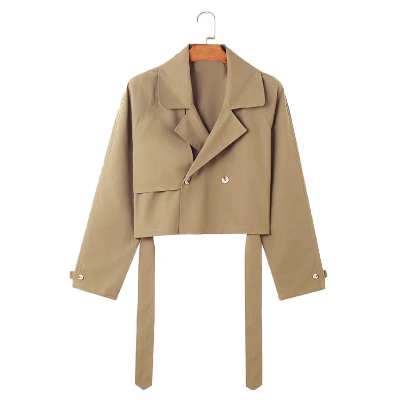 Men's Streetwear Jackets Solid Color Lapel Long Sleeve Loose Male Crop Coats Fashion Casual Retro Popular Jackets With Belt