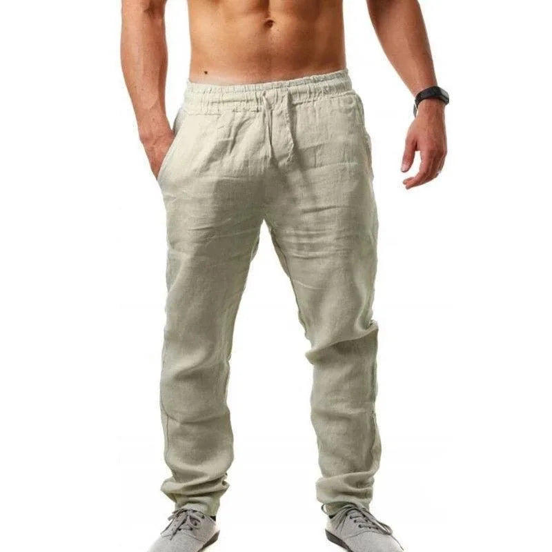 Men's Trousers Cotton Linen Fashion Casual Pants Solid Color Breathable Loose Shorts Straight Drawstring Pants Streetwear Men