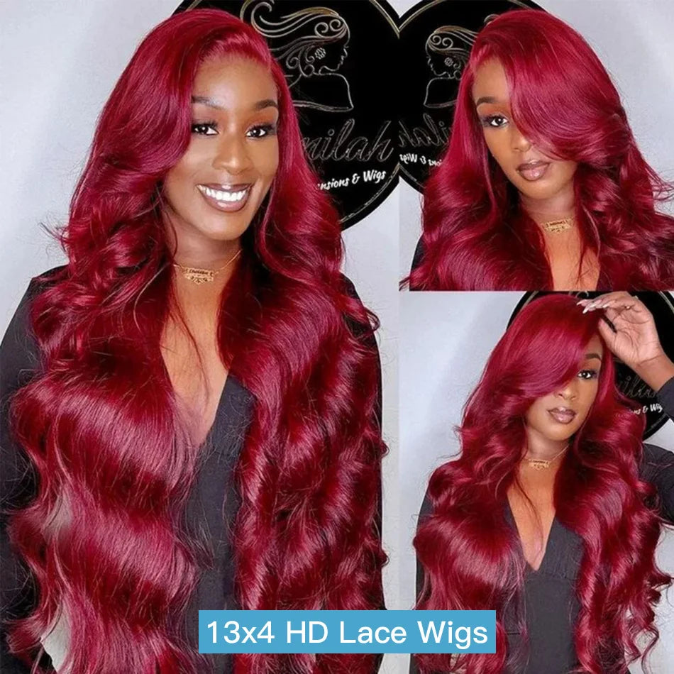 Body Wave 99J Burgundy 13X6 Hd Lace Frontal Human Hair Wigs 13X4 Lace Front Wigs Red Colored Brazilian 100% Human Hair For Women
