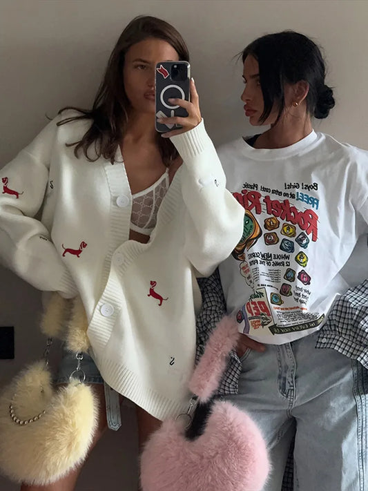 Elegant Printed Women's Knitted Cardigan Vintage O-neck Single Breasted Full Sleeve Female Sweaters 2025 Autumn Lady Outwears