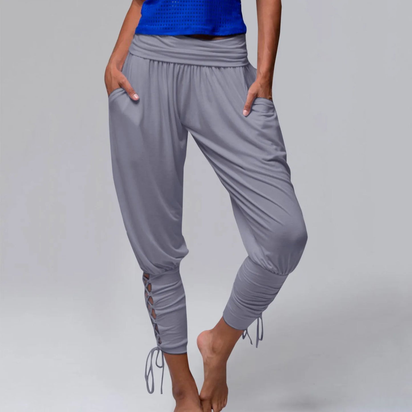 Women'S Pants Streetwear Pants For Women Yoga Sportwear Lace Up Bandage Solid Elastic Waist Pants Women'S Clothing