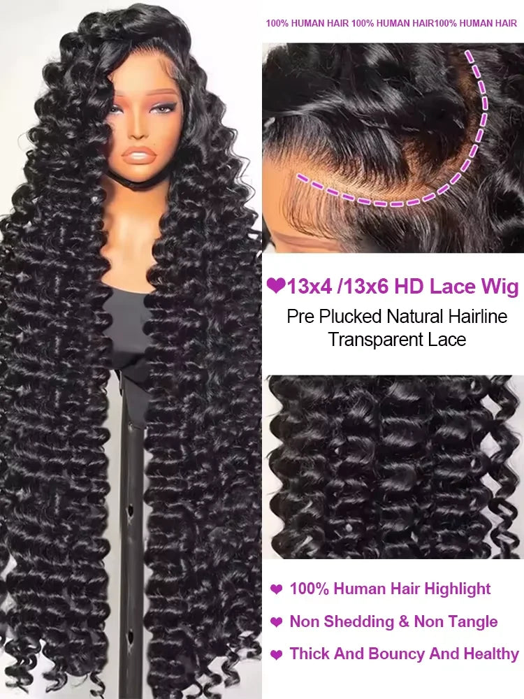 40 Inch HD Loose Deep Wave 13x6 Lace Front Human Hair Wigs Brazilian Curly Water Wavy 13x4 360 Lace Frontal Wigs For Women 250%