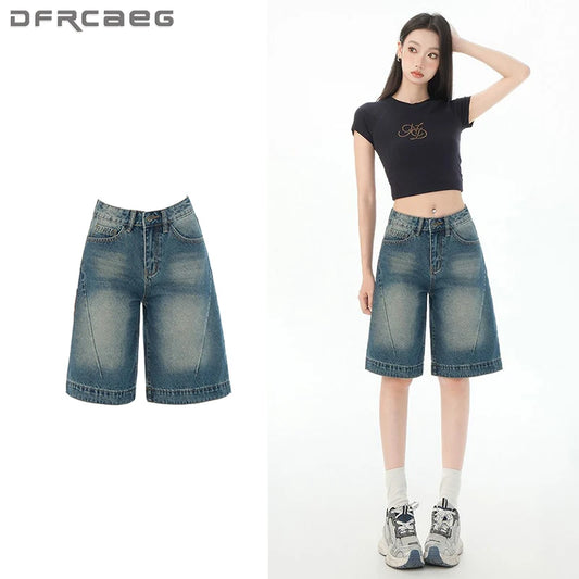 Denim Shorts Women Summer 2025 High Waist Ripped Wide Leg Loose Short Jeans Women Korean Style Fashion Half Shorts Female