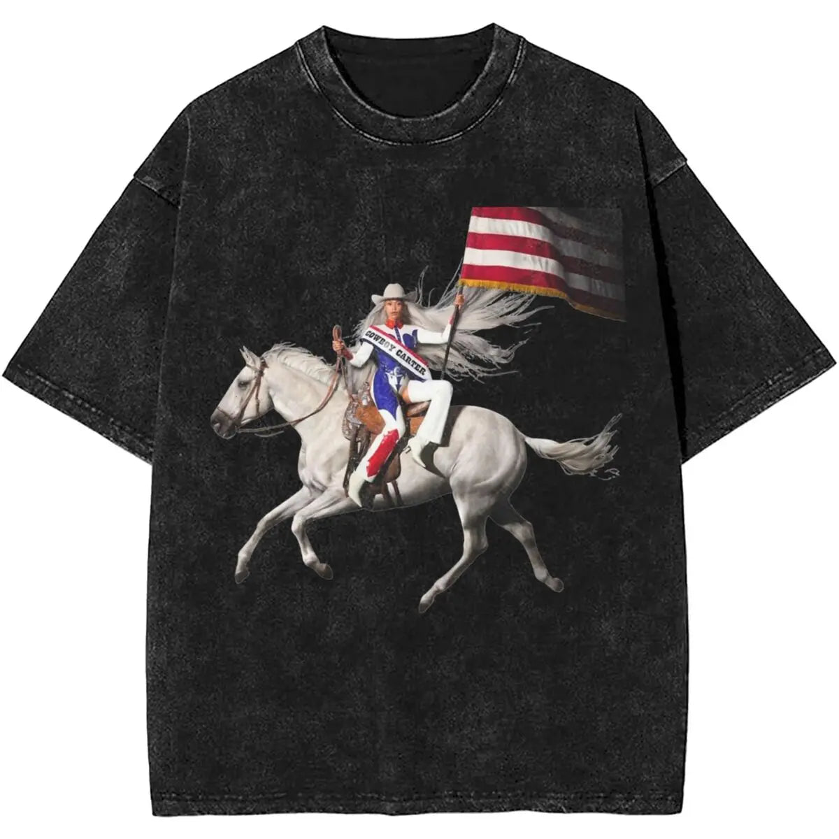 Cowboy Carter Album Beyonce 2024 Tour Outfit Washed T Shirt Men Women Streetwear Hip Hop T-Shirts Summer Tees Tops Cotton