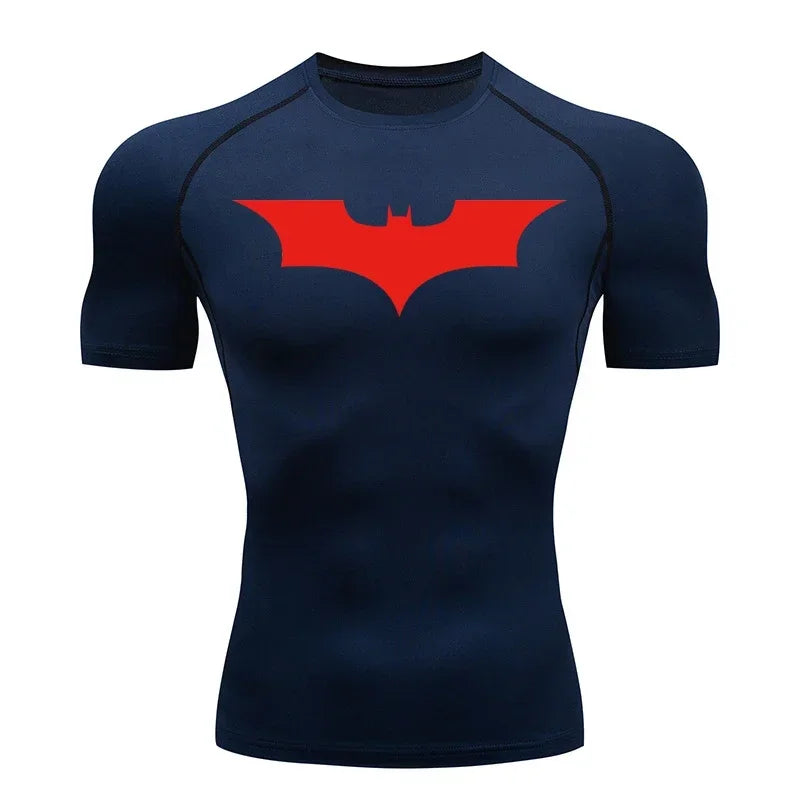 Men's Bat Print Compression Shirt Summer Short Sleeve Quick Dry Rash Guard Gym Workout Running T-Shirt Athletic Tees Tops