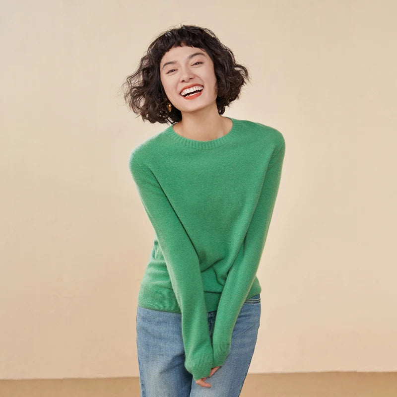 Women's pullover autumn/winter 100% pure cashmere sweater casual knitted sweater round neck loose Tops basic versatile Blouse