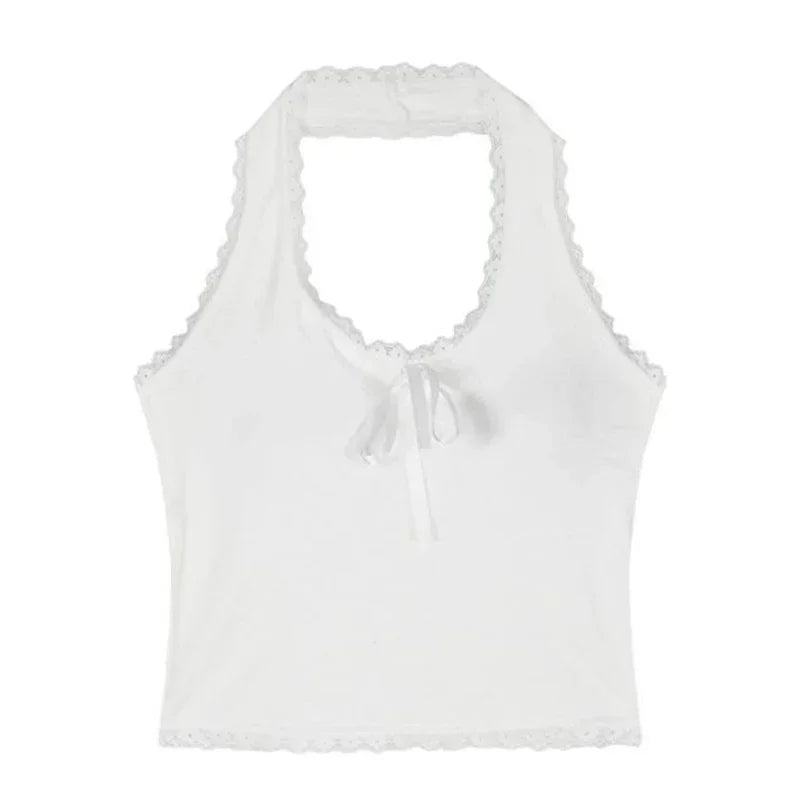 2025 Summer Women T-Shirts Sexy U-neck Halter T-Shirts Female Solid Lace Underwear Tops Girls Fashion Bowknots Slip Vest Clothes
