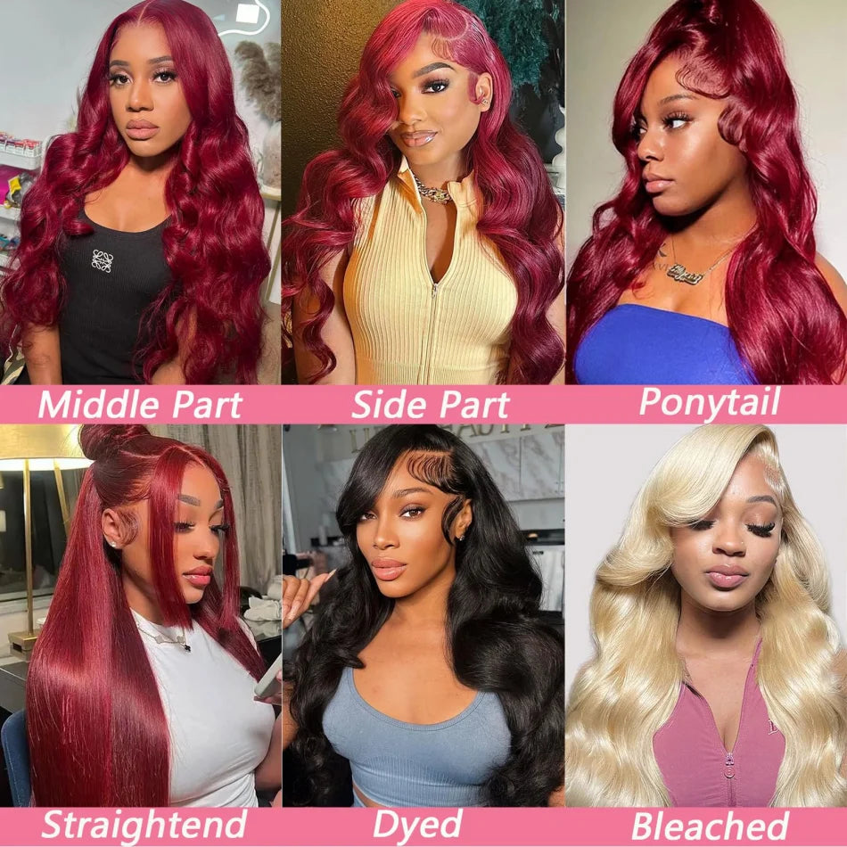 Body Wave 99J Burgundy 13X6 Hd Lace Frontal Human Hair Wigs 13X4 Lace Front Wigs Red Colored Brazilian 100% Human Hair For Women