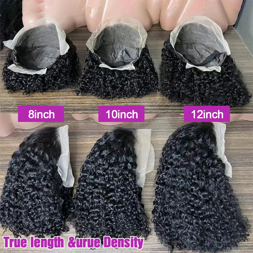 Glueless Wig Human Hair 100% Deep Wave Bob Wig 13x6 Lace Frontal Wig Wear And Go Kinky Curly Short Bob Wig for Women 250 Density