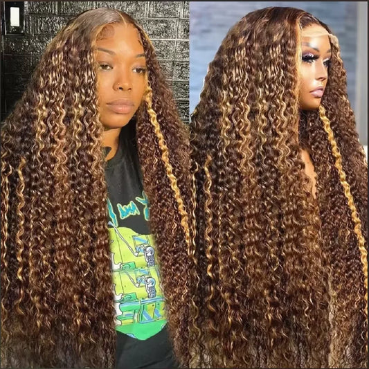 250 Density 30 46 Inch Highlight Ombre Deep Wave HD Lace Front Wig Colored Curly Human Hair Wig 13x6 Lace Frontal Wigs For Women