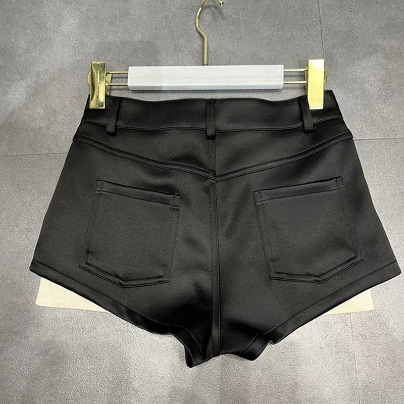 Top quality Casual suit shorts for women spring 2024 Slim fit hip pocket design satin wide leg Shorts pants
