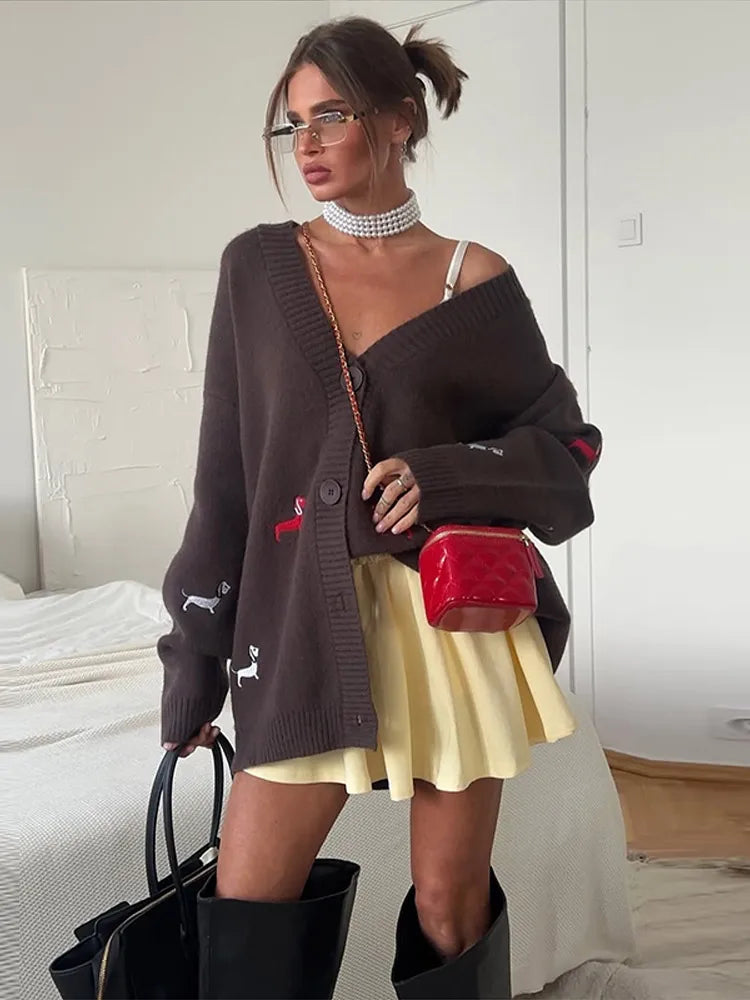 Elegant Printed Women's Knitted Cardigan Vintage O-neck Single Breasted Full Sleeve Female Sweaters 2025 Autumn Lady Outwears