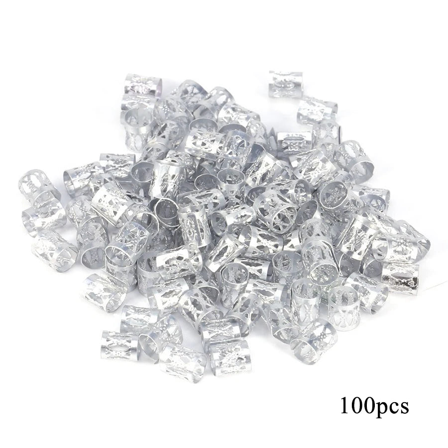 100pcs Hollow Out Hair Ring,Dreadlocks Beads Hair BraidRings Clips Dread Locks Hair Braiding Metal CuffsDecoration/Accessories