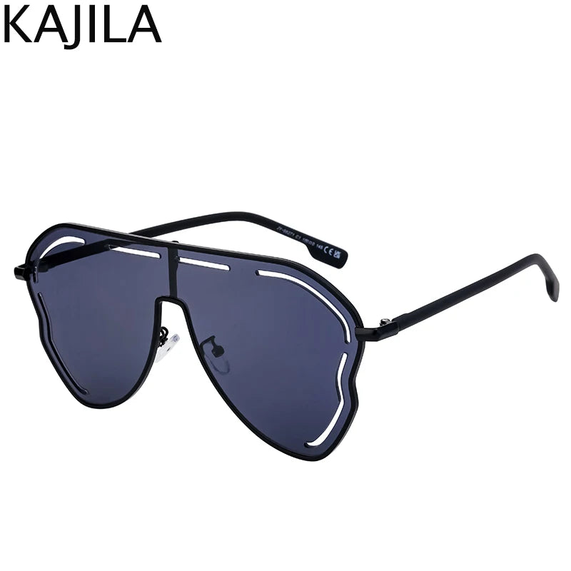 Oversized One-Piece Pilot Punk Sunglasses Women Big Frame 2025 Luxury Brand Hollow Sun Glasses For Ladies Shield Eyewear Shades