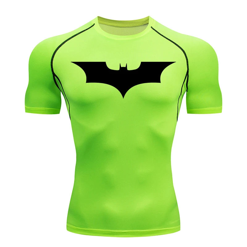 Men's Bat Print Compression Shirt Summer Short Sleeve Quick Dry Rash Guard Gym Workout Running T-Shirt Athletic Tees Tops