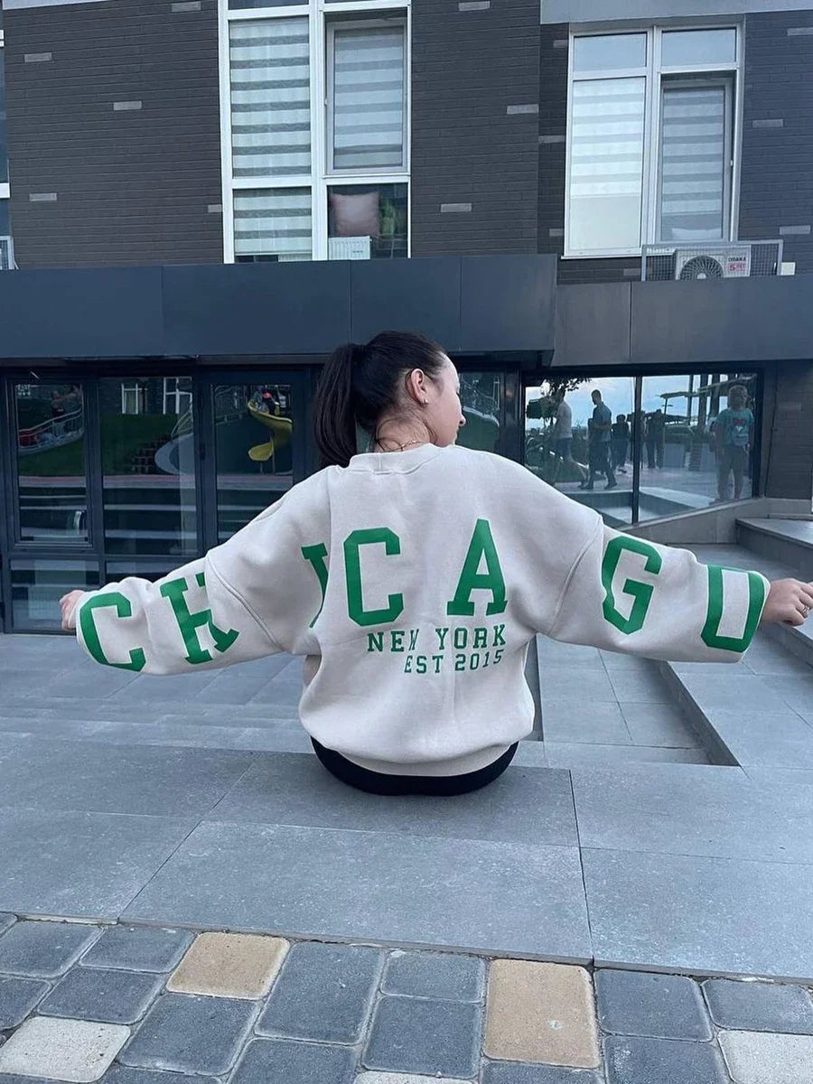 Women's Y2K Grunge Loose Fit Pullover Sweatshirts Letter Print Casual Thickened Long Sleeve Tops Autumn Hoodies Streetwear