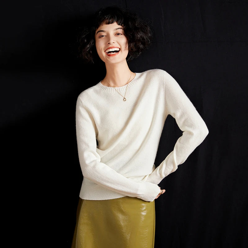 Women's pullover autumn/winter 100% pure cashmere sweater casual knitted sweater round neck loose Tops basic versatile Blouse