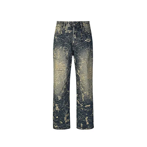 American High Street Denim Sets Men's Jacquard Ragged Loose Casual Plus Size Retro Washed Denim Shirt Style Jacket Jeans Pants