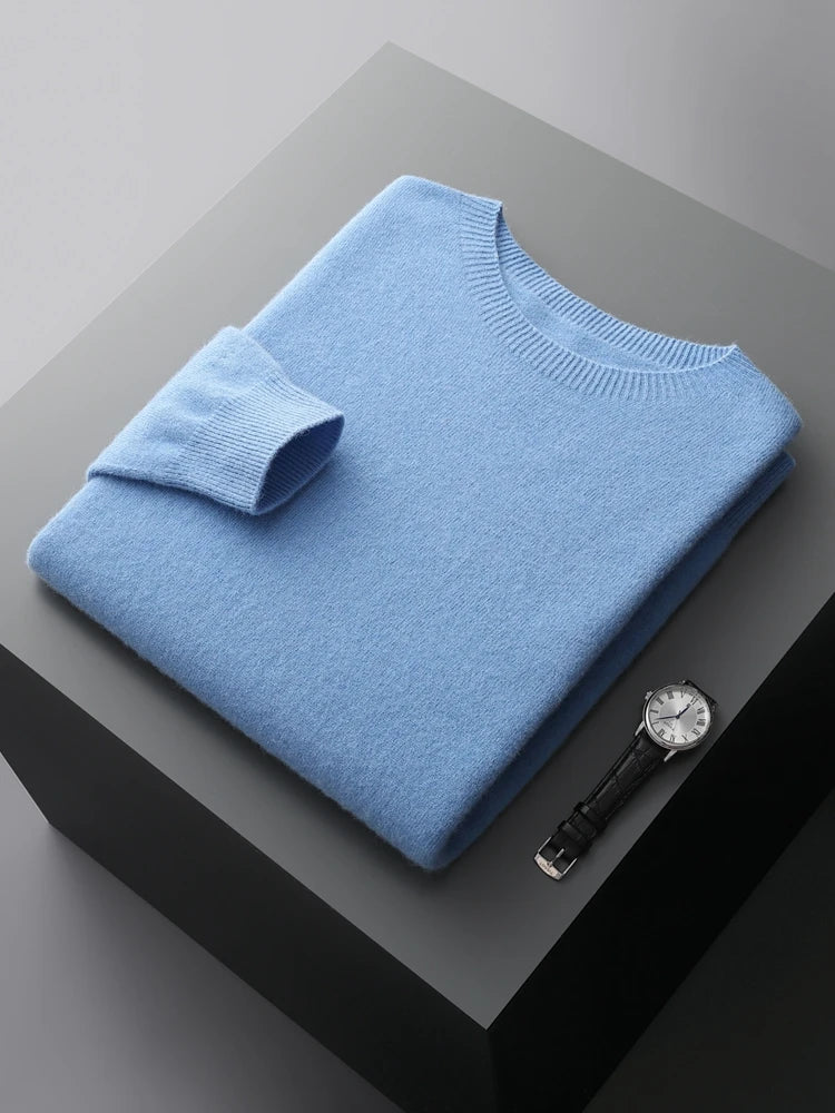 Basic Men's Seamless Wool Pullover Sweater Autumn Winter O-neck Solid 100% Merino Wool Knitwear Casual Simple Man Clothes Tops