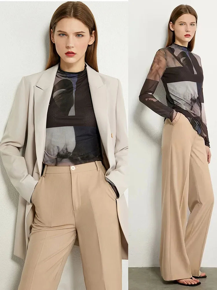 AMII Minimalism Long sleeve T-shirts for Women 2025 Autumn New Bottoming Shirt Mesh Printing Inside Slim Trendy Tops 12421003