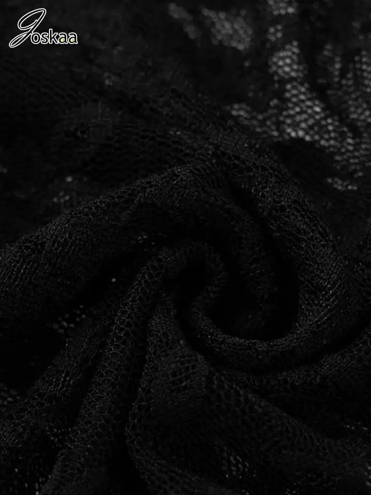 Joskaa Black 2 Piece Sets Women Hipster Sexy Tube Tops and Lace Jacquard Cropped Pants Matching 2025 Coquette Midnight Clubwear