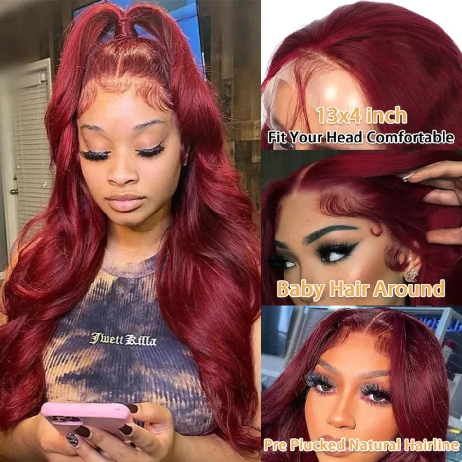 Body Wave 99J Burgundy 13X6 Hd Lace Frontal Human Hair Wigs 13X4 Lace Front Wigs Red Colored Brazilian 100% Human Hair For Women