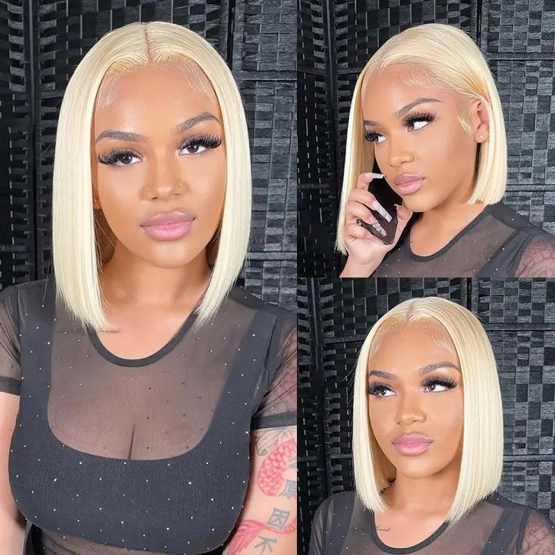 613 Blonde Bob Wig Human Hair Bleached Remy Brazilian Cheap 13x4 Straight Short Bob Wig 100% Human Hair Closure Wig Pre Plucked
