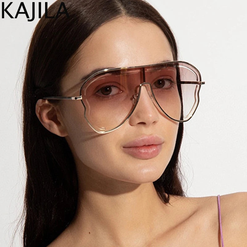 Oversized One-Piece Pilot Punk Sunglasses Women Big Frame 2025 Luxury Brand Hollow Sun Glasses For Ladies Shield Eyewear Shades
