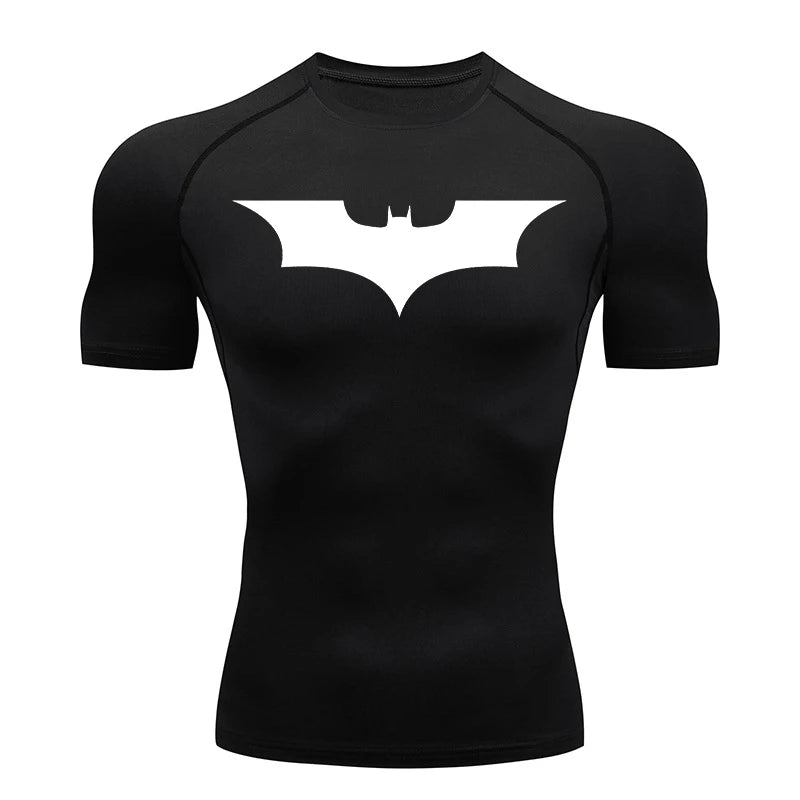Men's Bat Print Compression Shirt Summer Short Sleeve Quick Dry Rash Guard Gym Workout Running T-Shirt Athletic Tees Tops