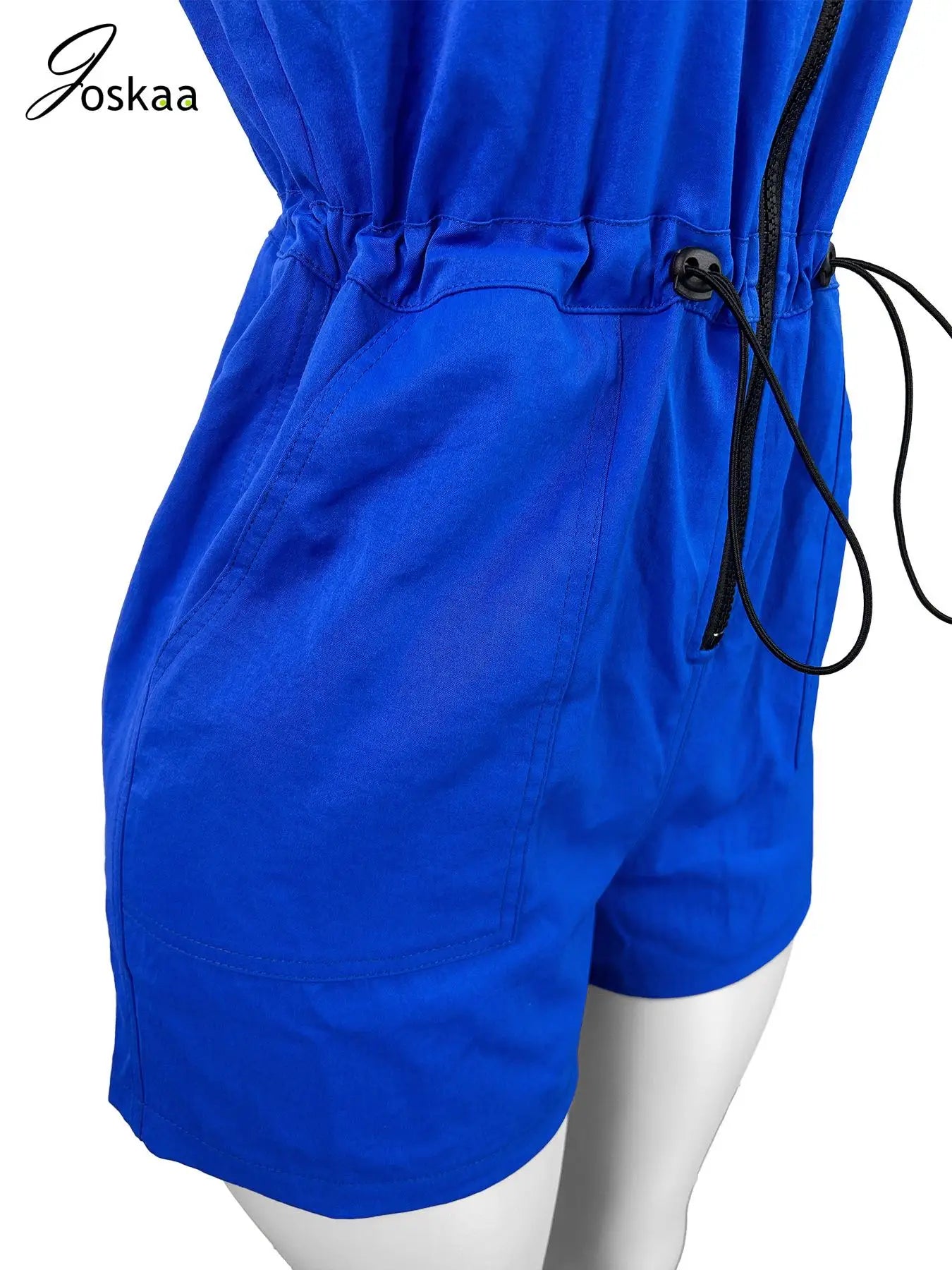 Joskaa 2025 Summer Women's Zip Hooded Sleeveless Rompers Casual Drawstring Waist Pocket Playsuits Holiday Streetwear S-XXL