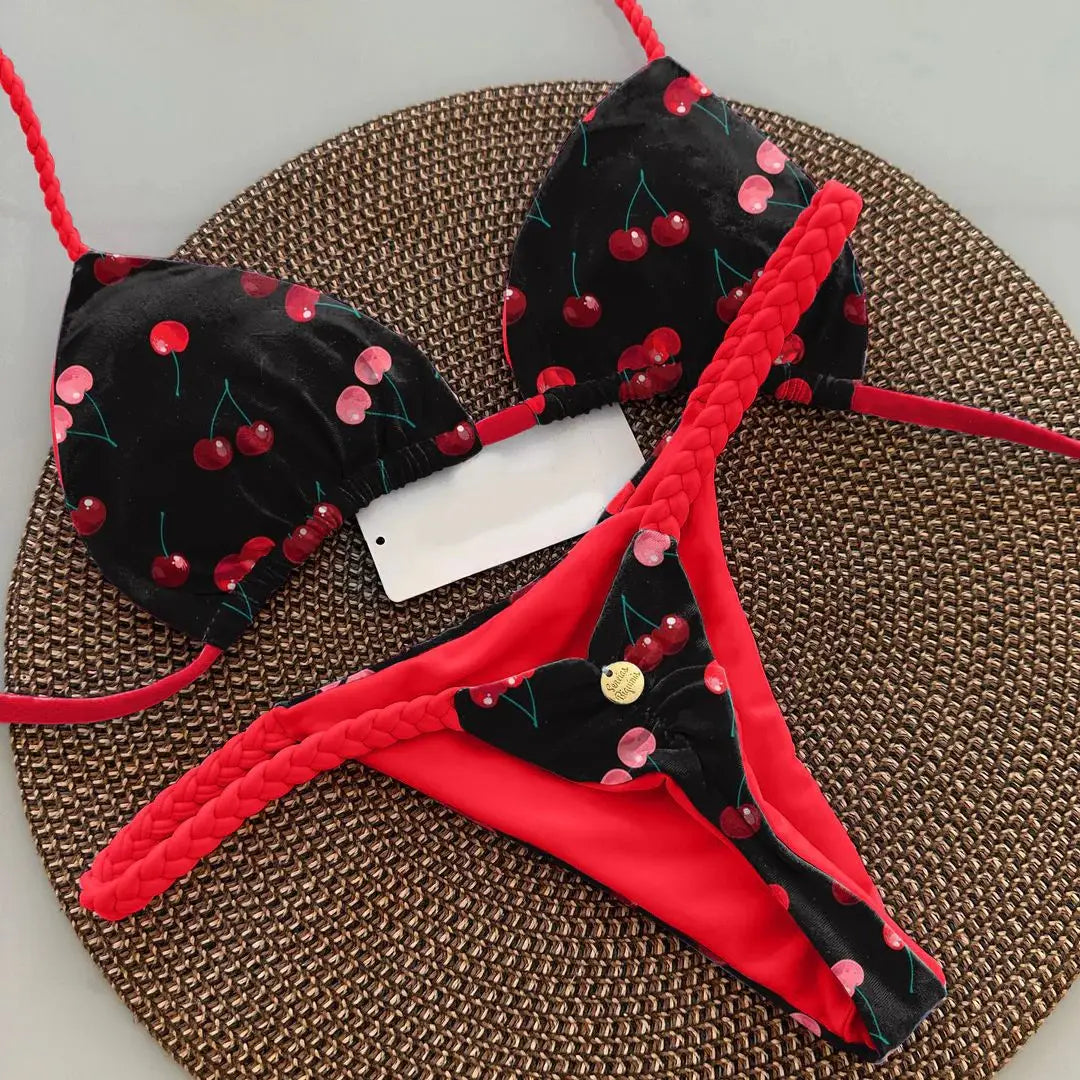 Joskaa 2025 Summer Print 2 Piece Bikini Sets Women Swimwear Sexy String Bra+Briefs Matching Bathing Suits Vacation Beachwear