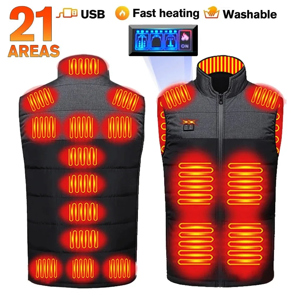 21 Areas Heated Jacket Men Warm Vest USB Self Heating Jacket Women Heated Coat Ski Camping Hiking Winter Cotton Clothes Washed