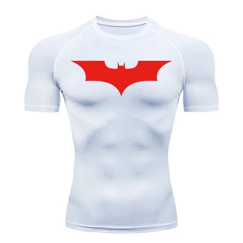 Men's Bat Print Compression Shirt Summer Short Sleeve Quick Dry Rash Guard Gym Workout Running T-Shirt Athletic Tees Tops