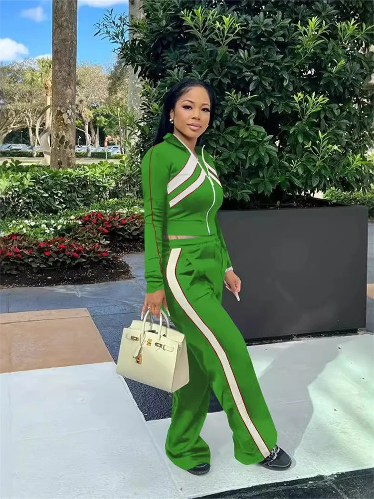 Wmstar Two Piece Set Women Pants Sets Casual Top Loose Stretch Zipper Long Sleeve Fall Clothes New Style Wholesale Dropshipping