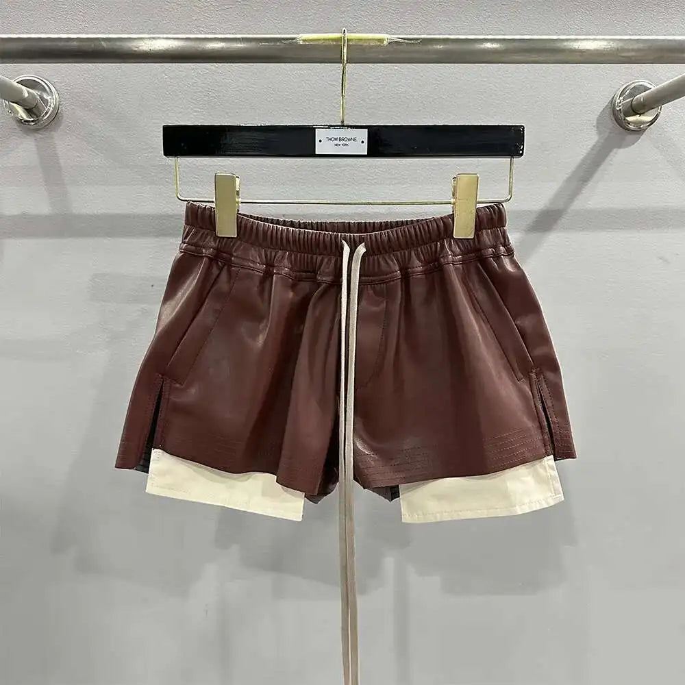 HKSH Women's Tide RO Style PU Leather Shorts Streetwear Fashion Pocket Comfortable New Versatile Dark Chic Y2K Punk Capris H2512