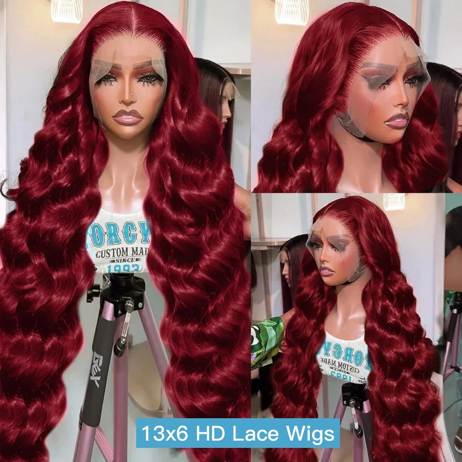 Body Wave 99J Burgundy 13X6 Hd Lace Frontal Human Hair Wigs 13X4 Lace Front Wigs Red Colored Brazilian 100% Human Hair For Women