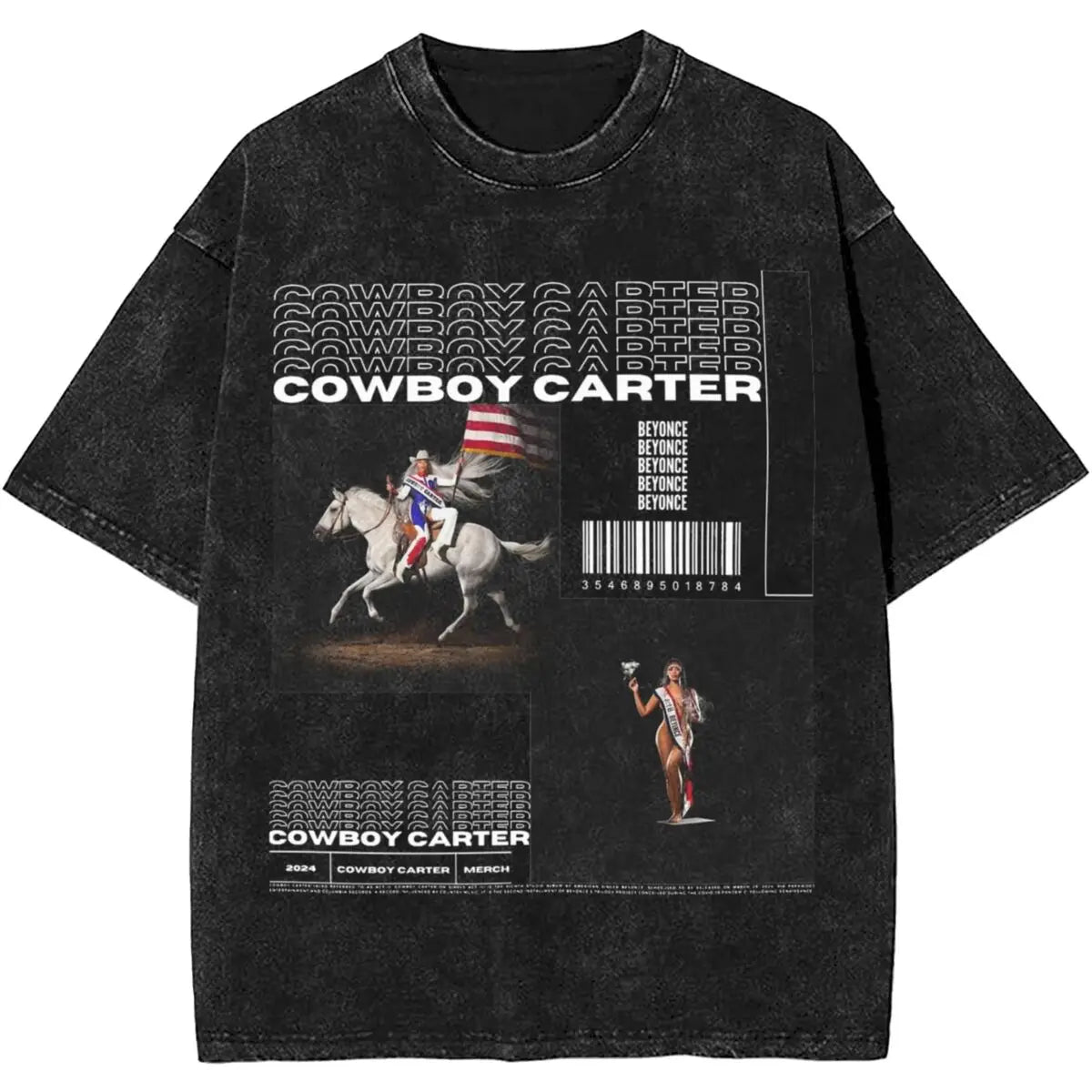 Cowboy Carter Album Beyonce 2024 Tour Outfit Washed T Shirt Men Women Streetwear Hip Hop T-Shirts Summer Tees Tops Cotton