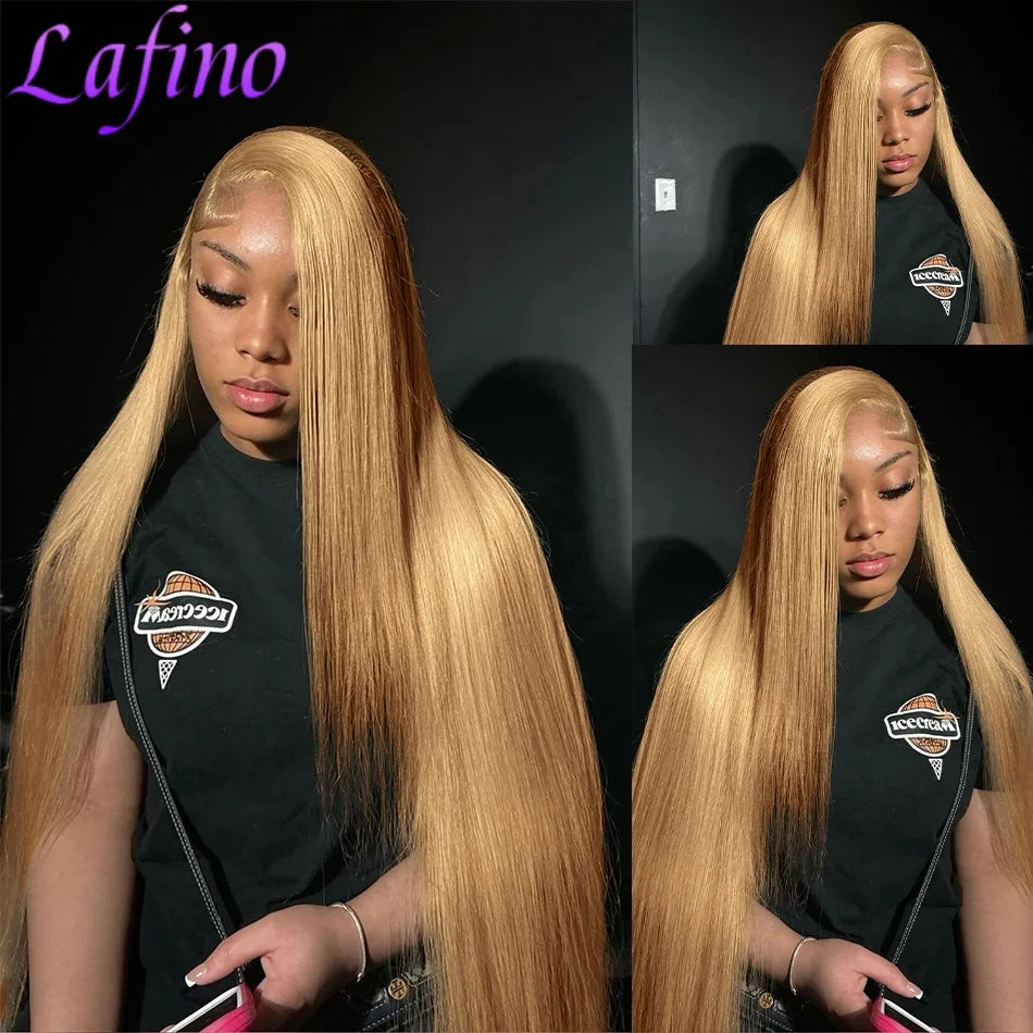 36 Inch 27# Honey Blonde 13x6 13x4 Hd Transparent Bone Straight Lace Frontal Brazilian Colored Wigs 100% Pre Plucked For Women